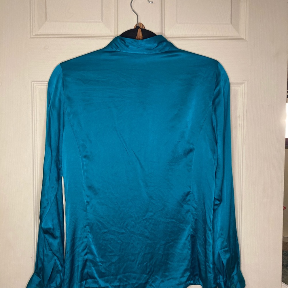 Turquoise silk button down - Picture 2 of 6